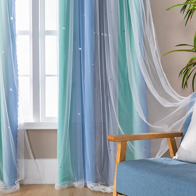 XiDi Curtains for Bedroom Decor, Rainbow BluGrenGrey-52-90 - Image 4