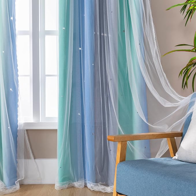 XiDi Curtains for Bedroom Decor, Rainbow BluGrenGrey-34-54 - Image 3