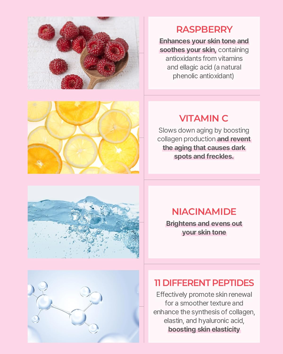 Vitavita Raspberry Ampoule - Radiance Boosting Face Serum for Even Skin Tone and Enhanced Elasticity with Niacinamide, Vitamin C, 11 Peptides, 1.01 fl.oz.