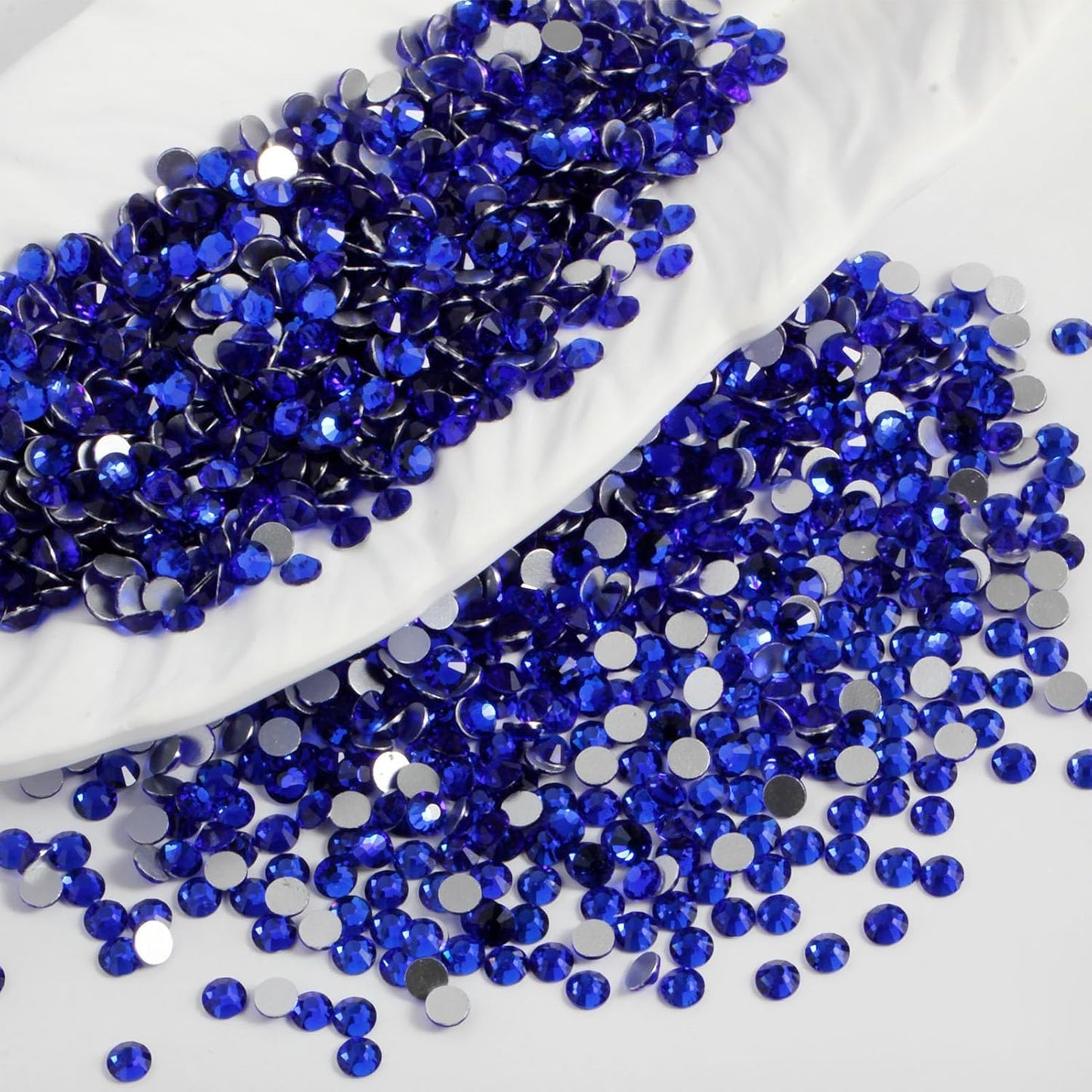5000PCS SS6 Flatback Rhinestones | 12-Facet Diamond-Cut Glass Gems for Nail Art, Clothing, DIY Crafts |Glue-On Decoration Stones with Silver Backing(Sapphire)