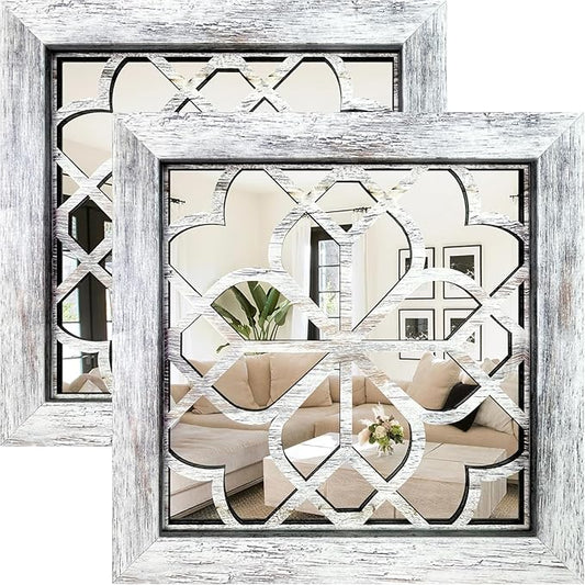 Boho Wall Mirror Decor, Square Shatterproof Vintage Style Mirrors by HMANGE