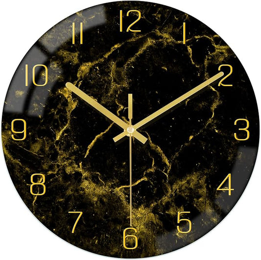 VIKMARI Black Modern Marble Texture Clock Gold Hands Rustic Kitchen Decor 12 by VIKMARIWallClock