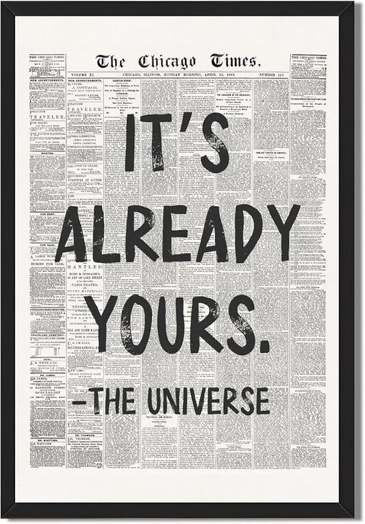 Framed Black And White Retro Newspaper Wall Art ItS Already Yours Universe by Unknown