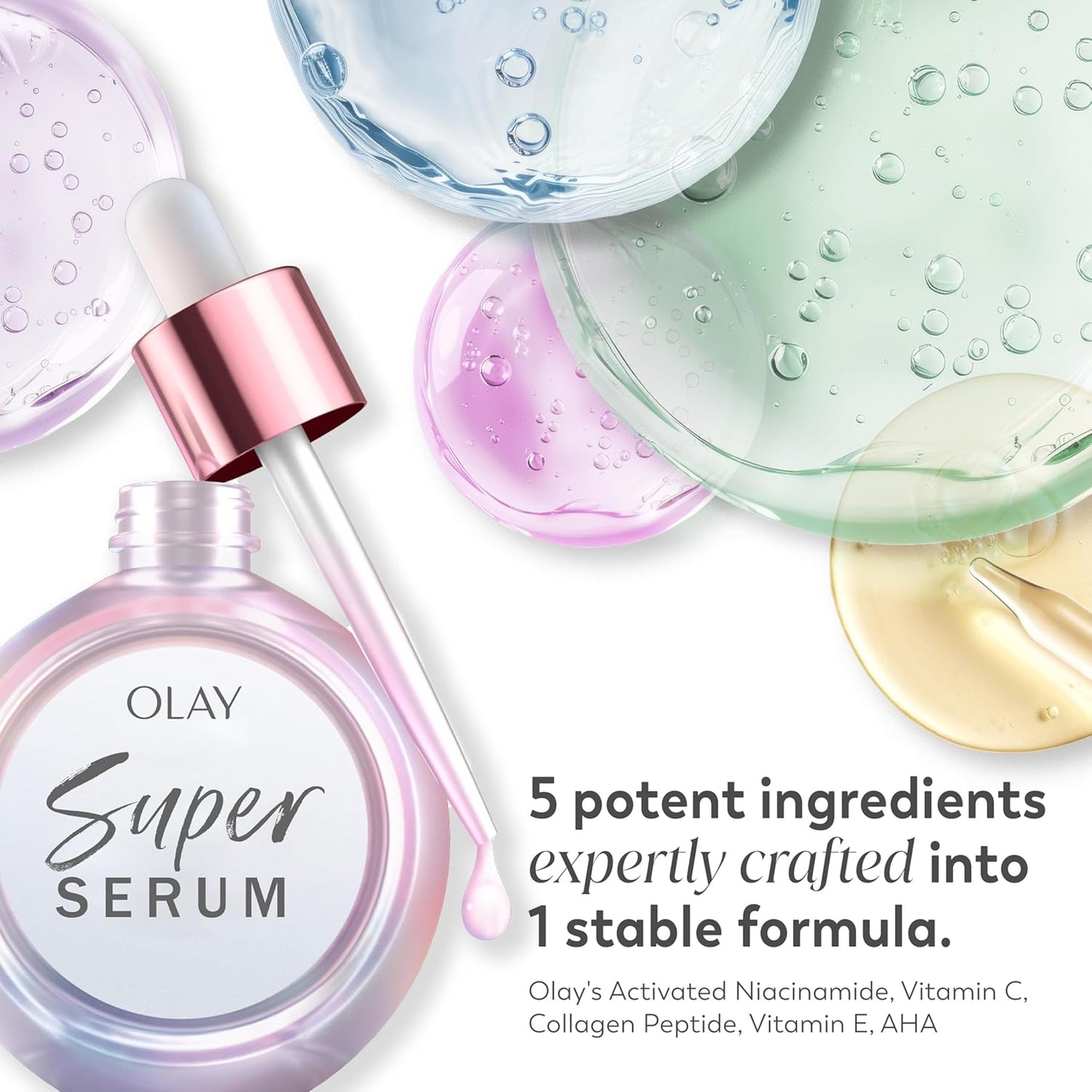 Olay Super Serum - Niacinamide, Vitamin C & E, Collagen Peptide, AHA - 5-in-1 Skin Care Benefits for Face - Healthy Glow, Brightening, Hydrating, Smoothing, Firming, Evens Tone, Anti-Aging, 1.7 Oz