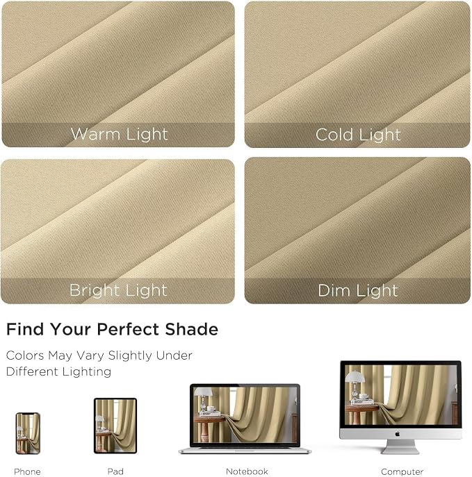 CUCRAF Beige Blackout Curtains 63 inch Length 2 Panels Set, Rod Pocket Room - Image 4