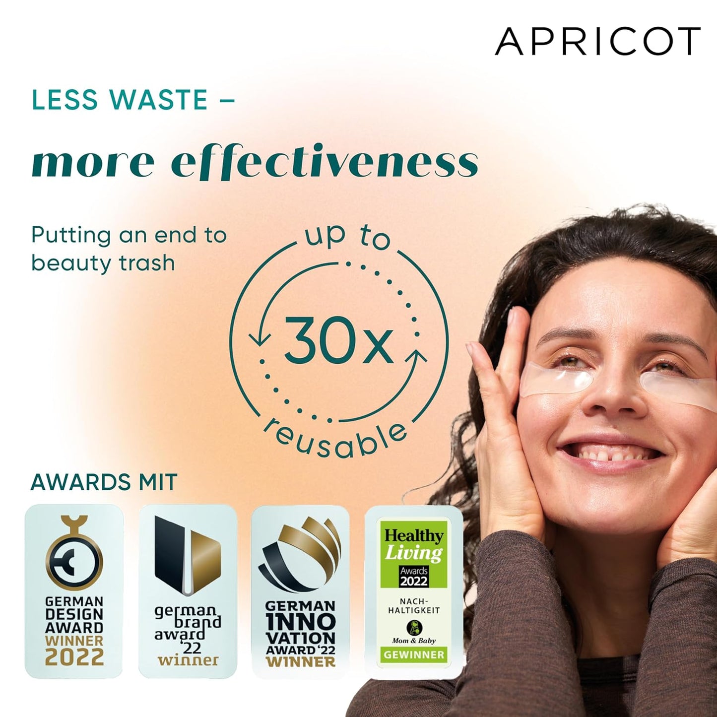 APRICOT Eye Patches with Hyaluronic Acid (pack of 1) I Anti-Aging Eye Pads "Me,Myself and Eye" I Reduces eye wrinkles I Reusable eye patches I Silicone pads against wrinkles I Made in Germany