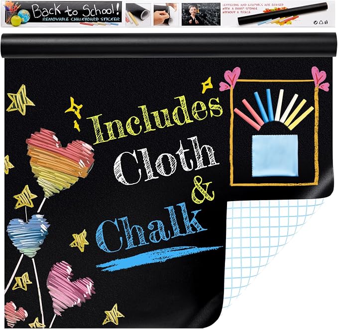 Chalkboard Wallpaper Peel and Stick, 17.5"x78.7" Blackboard Contact Paper Self - Image 9