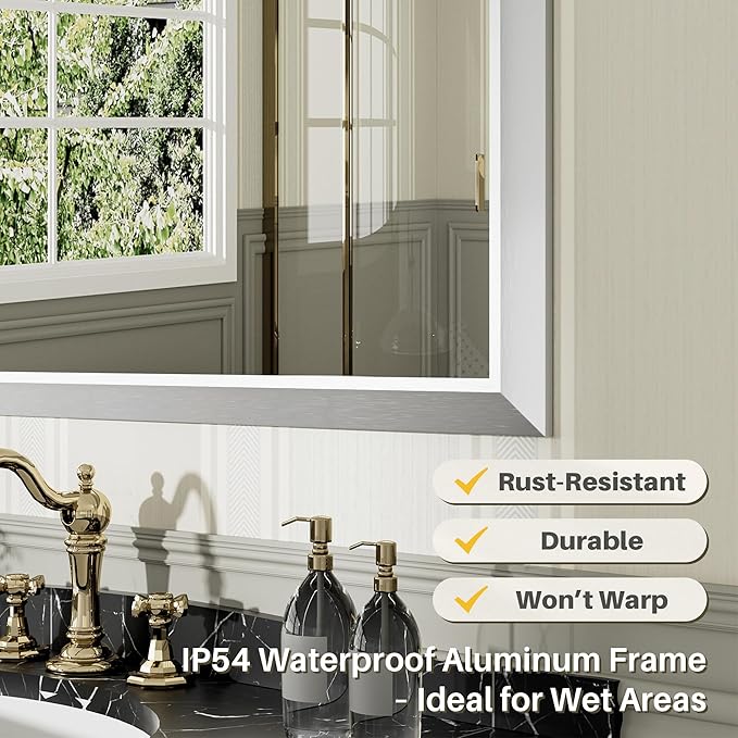 72x36 Inch Brushed Silver Bathroom Mirror - Image 3