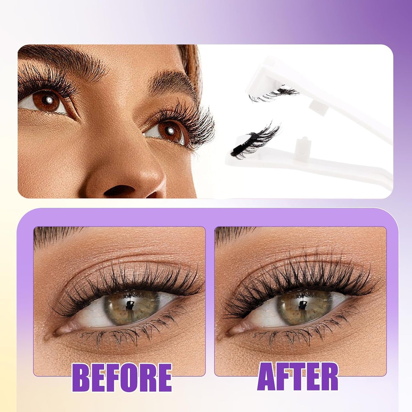 2-Pairs Magnetic Eyelashes Kit with Applicator: Natural Reusable Soft Waterproof False Lash, No Glue Needed, Wendy Lashes, K8+604