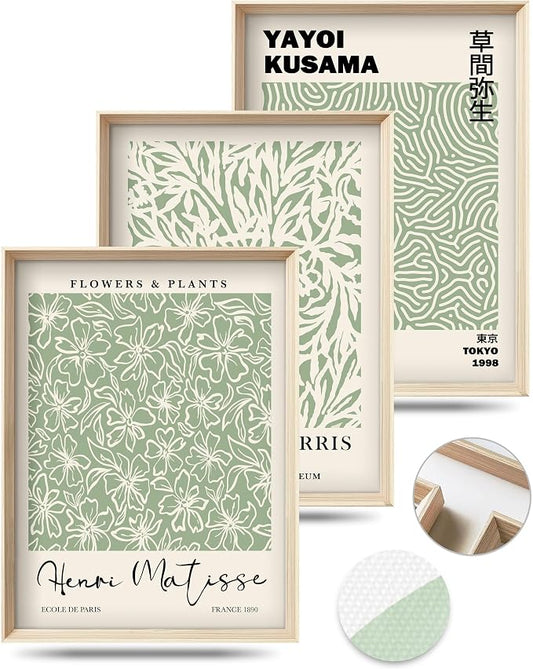 HesenDot Framed Matisse Sage Green Wall Art, William Morris Canvas Wall Decor by HesenDot