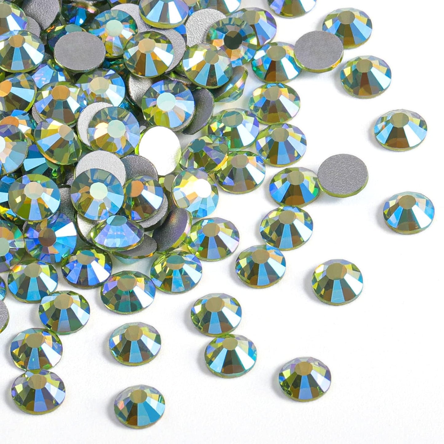 Beadsland 1440 Pieces Flat Back Crystal Rhinestones Round Gems,Peridot AB,SS8,2.3-2.5mm