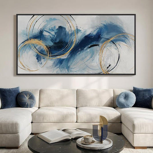 Extra Large Framed Navy Blue Abstract Canvas Wall Art by Cuspin