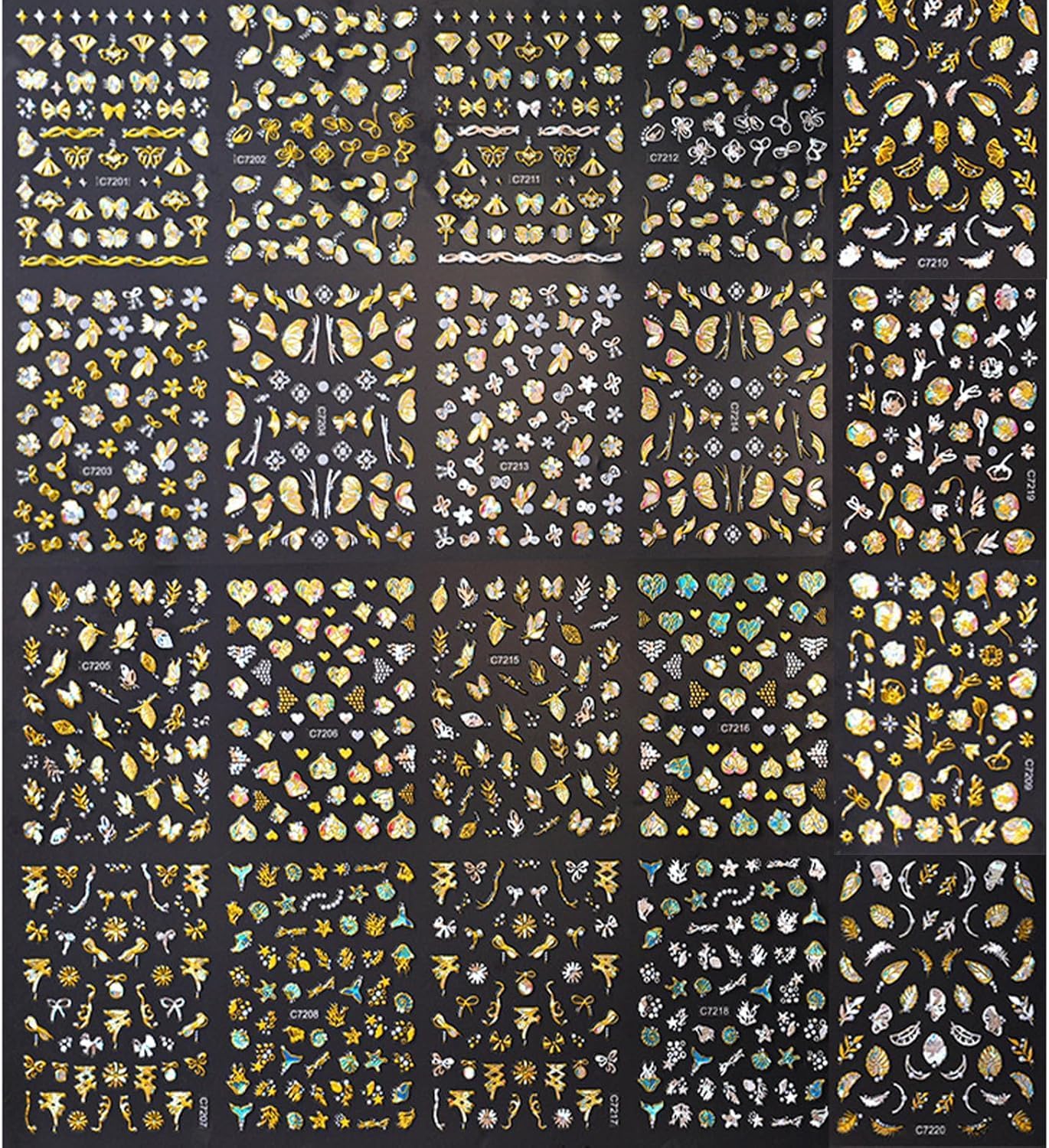 20 Sheets Butterfly Nail Stickers Y2k Gold 3D Self Adhesive Shiny Butterflies Nail Art Charms Decals Heart Nails Supplies Decoration Accessories (ST-GB)