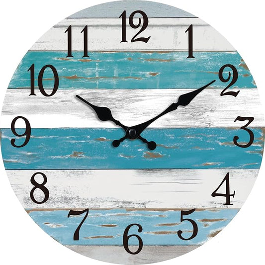 KECYET Wall Clock Battery Operated 8 Inch Outdoor Beach Style Blue Coastal by KECYETWALLCLOCK