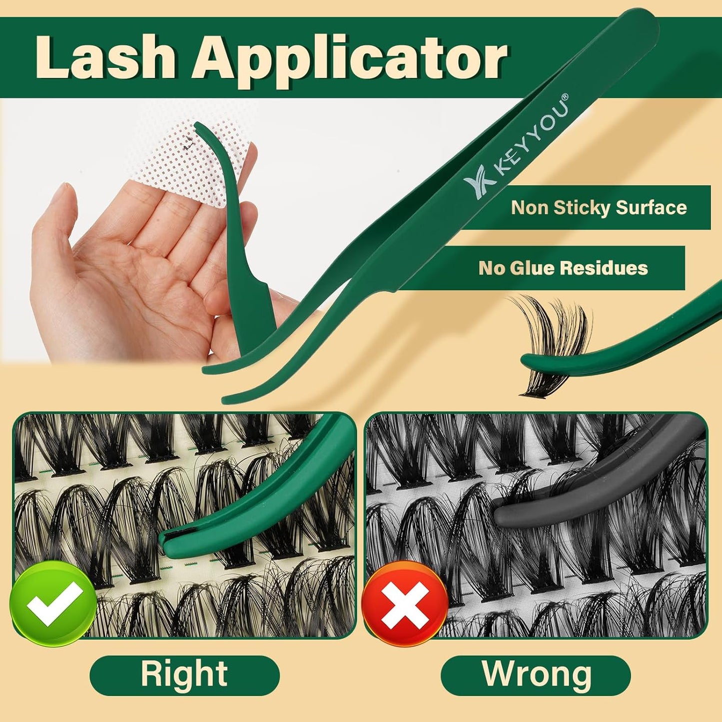 KEYYOU DIY Lash Extension Kit 300pcs 80D D Curl Soft Lash Clusters Easy to Apply with Lash Bond and Seal Applicator and Remover Eyelash Extension Kit at Home(RMkit-80D-D-9-18mix)