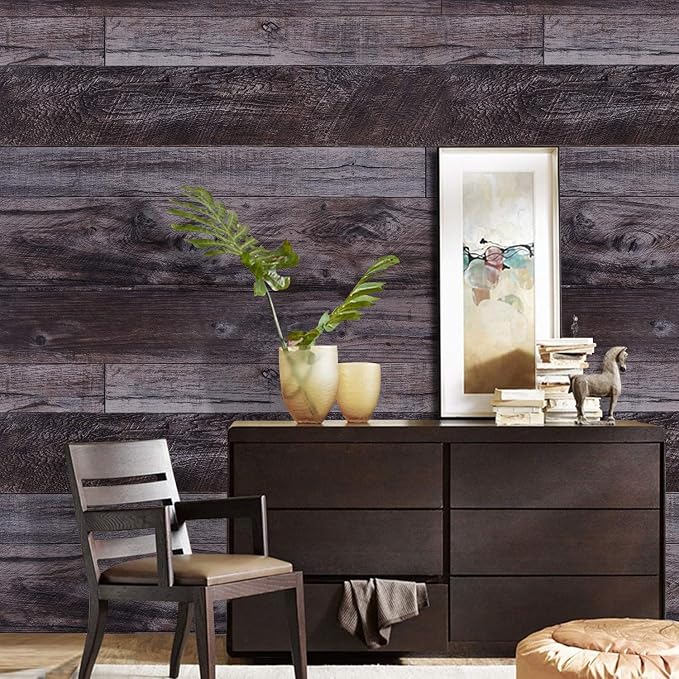 WENMER 17.71" x 118" Grey Wood Peel and Stick Shiplap Self-Adhesive Wallpaper - Image 8