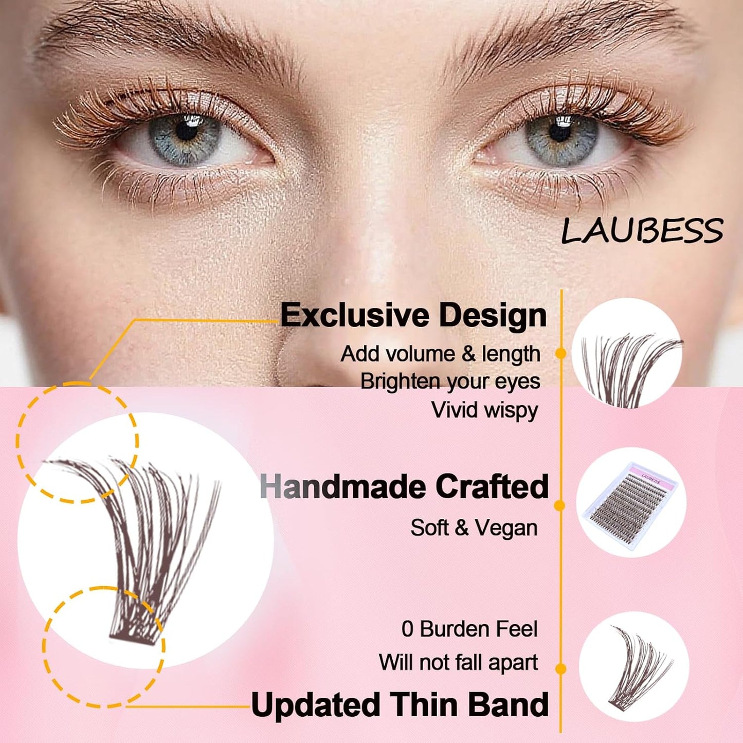 Colored Lash Clusters LAUBESS Dark Brown Colored Eyelash Clusters Wispy Colored Lash Extensions Colorful Lash Clusters Individual Lashes (Brown 40D-0.07D-Mix8-16)