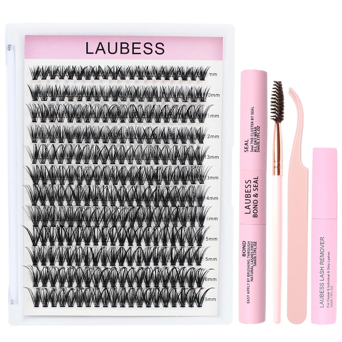 Lash Clusters Kit LAUBESS DIY Lash Extension Kit Lash Bond and Seal Waterproof Lash Glue Remover Tweezers Brush Cluster Eyelash Extensions Kit Eyelash Clusters (Kit 40D-D-Mix14-18(0.05)