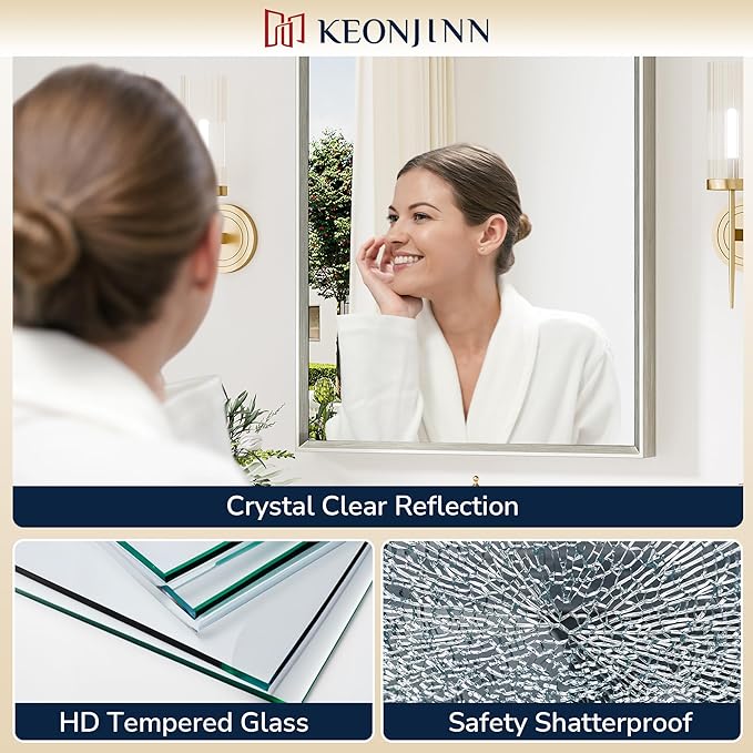 Keonjinn 40 x 30 Inch Brushed Nickel Bathroom Mirrors - Image 3