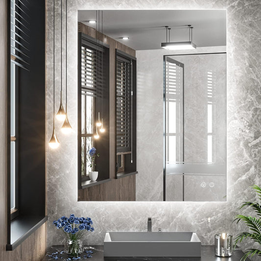 TETOTE 24x32 LED Backlit Mirror Bathroom with Light,3Color White/Warm/Natural,Anti-Fog Lighted Mirror,Dimmable,Vanity Mirror,Wall Mounted