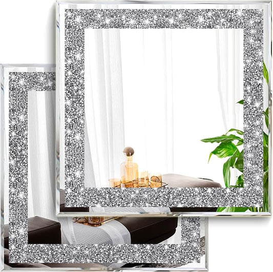 2 Piece Wall Mirrors, Crush Diamond Mirrors Decor by XIHACTY