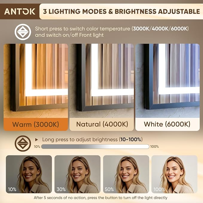 Antok 36X36 LED Bathroom Mirror - Image 4
