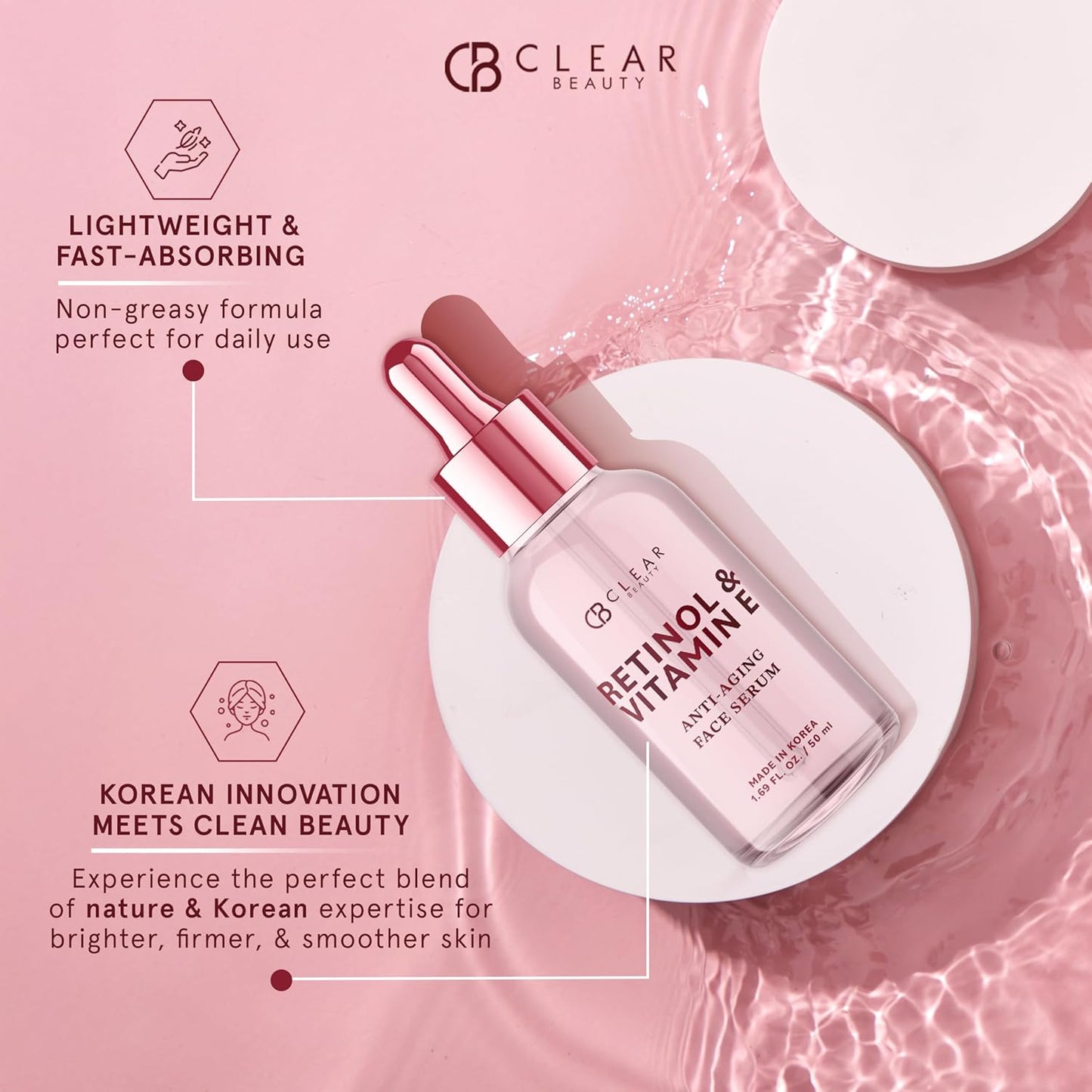 Retinol & Vitamin E Facial Serum – Dermatologist-Tested, Anti-Aging, Hydrating & Revitalizing Korean Skincare – Vegan, Clean Beauty, Cruelty-Free, Sulfate-Free, Non-GMO – 1.69 fl. oz.