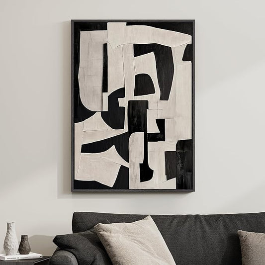 Framed Neutral Abstract Wall Art, Modern Black and Beige Canvas Prints by Cuspin