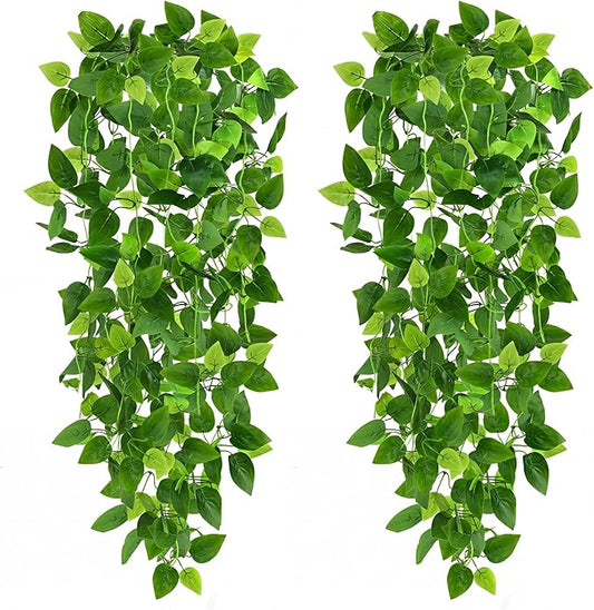 CEWOR 2pcs Fake Hanging Plants for Room Decor, 3.6ft Artificial Ivy Pothos Vine by CEWOR