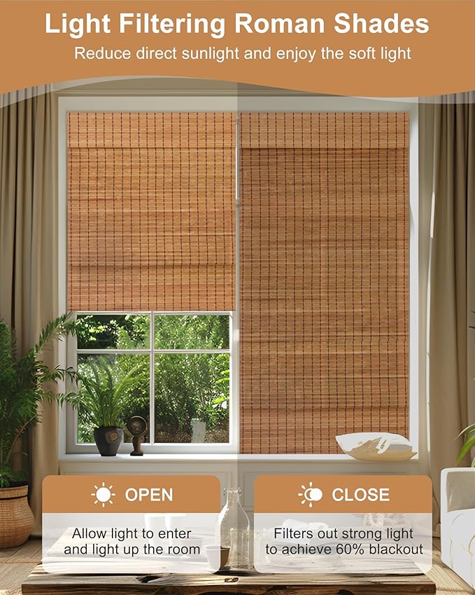30''W X 72''H Cordless Bamboo Roman Shades - Image 3