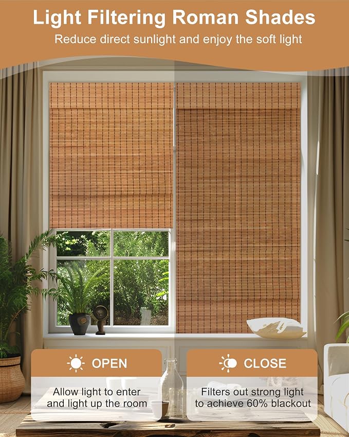 32''W X 72''H Cordless Bamboo Roman Shades - Image 3