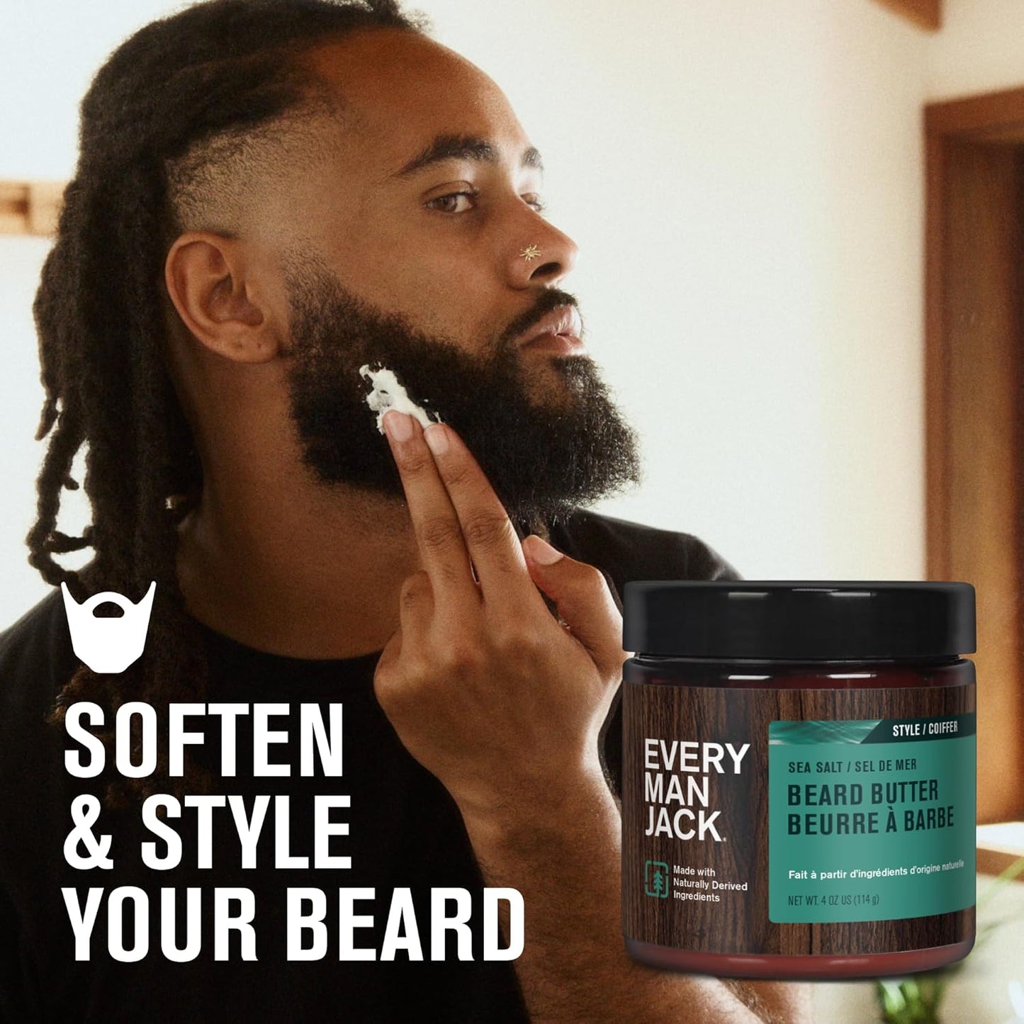 Every Man Jack Beard Butter- Subtle Sea Salt Fragrance - Hydrates and Styles Dry, Unruly Beards While Relieving Itch - Naturally Derived with Shea Butter and Coconut Oil - 4-ounce (2 Pack)