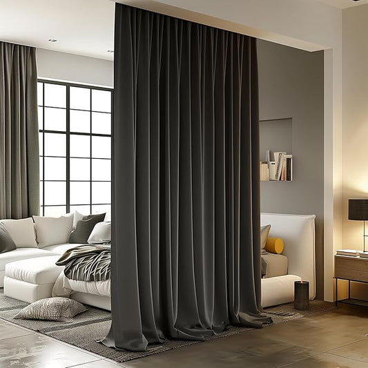 Room Divider Curtains for Ceiling Track Rod, 4.3 ft Wide x 10 ft Tall, Dark Grey by RoomDarkning