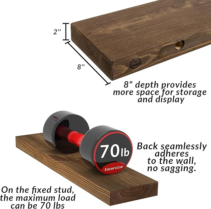 Rusitc Floating Shelves 48 inch Long 8 "deep Set of 1, Heavy Duty Wood Wall - Image 3