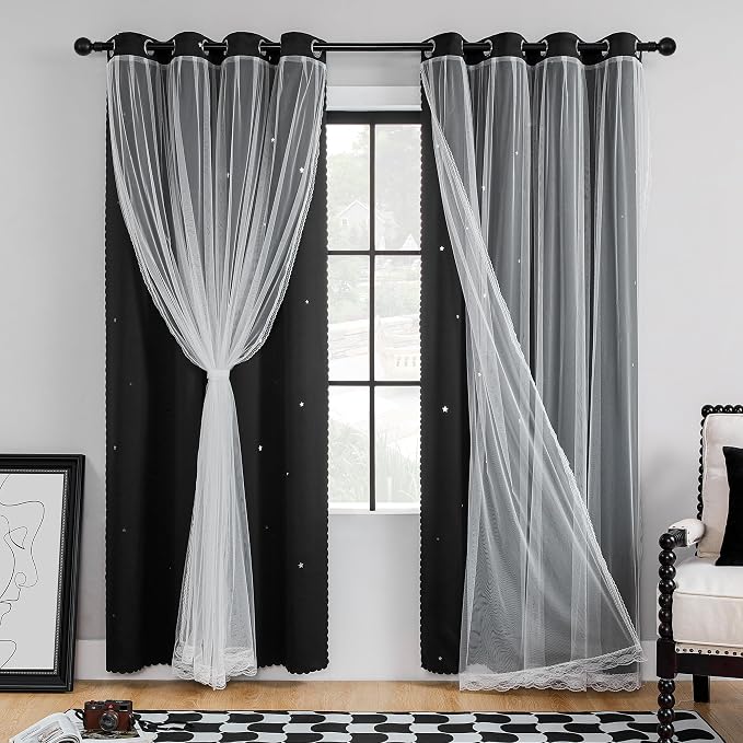 XiDi Black 63x34in Curtain for Bedroom, Girls Room Decor, Living Room, 1 Panel by Addsomecolortolife