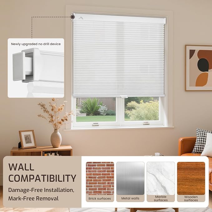 Grandekor No Drill No Tools Cordless Cellular Shades, 43.5" W x 48" H, Light - Image 8
