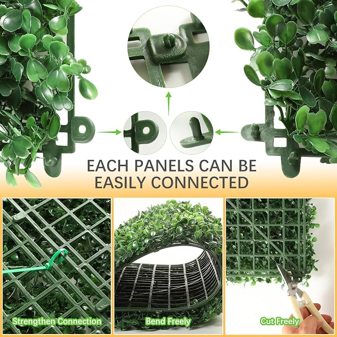 Luyue 12PCS 20”×20” Boxwood Panels, Artificial Grass Wall Panels Fake Greenery - Image 6