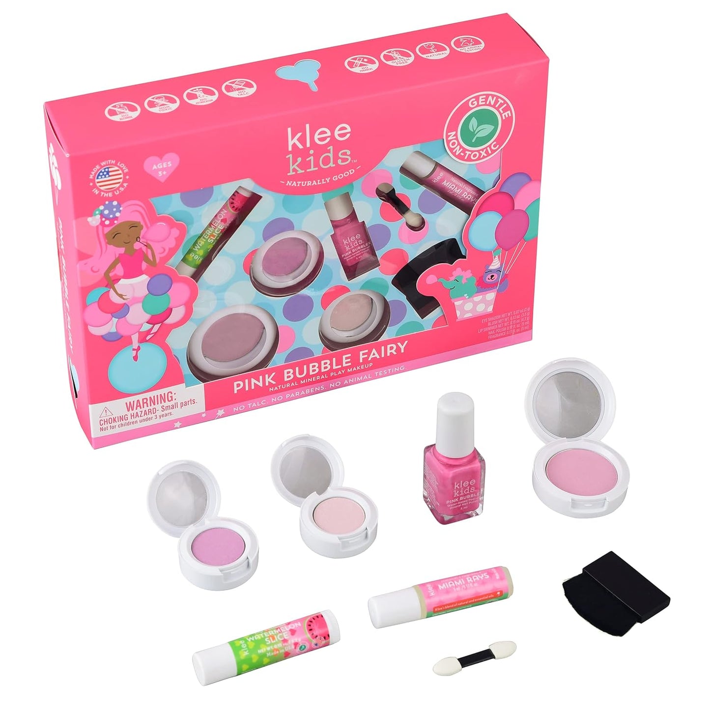Luna Star Naturals Klee Kids Deluxe Play Makeup Kit. Gentle and Non-Toxic. Made in USA. (Pink Bubble Fairy)