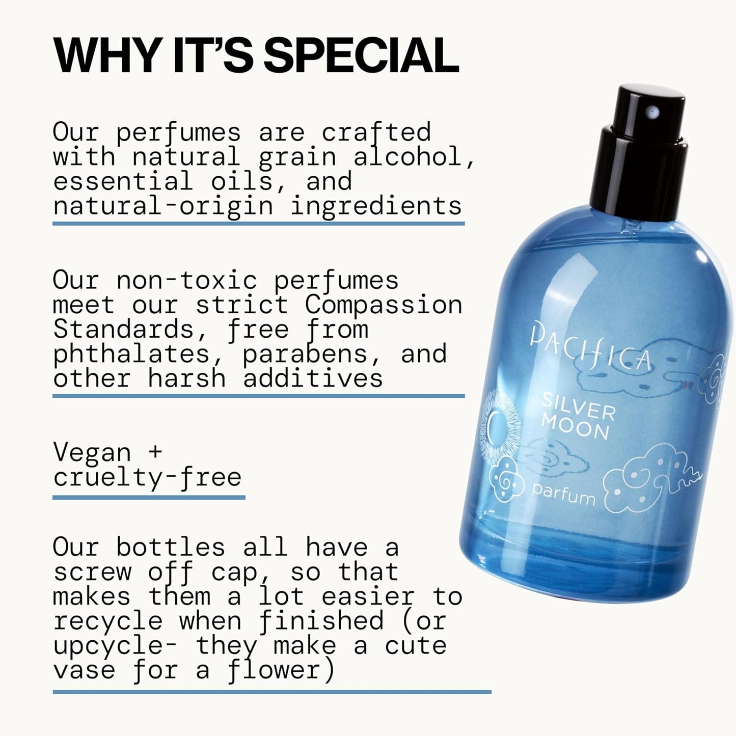 Pacifica Silver Moon Vanilla Almond Spice Perfume – Warm Gourmand Clean Fragrance for Women, 2 fl oz (Vegan & Cruelty-Free)