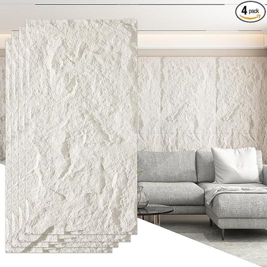 OUZUGIE 4 PCS Faux Stone Wall Panel 47.2’’ x 23.6’’ Interior Exterior Wall by OUZUGIE
