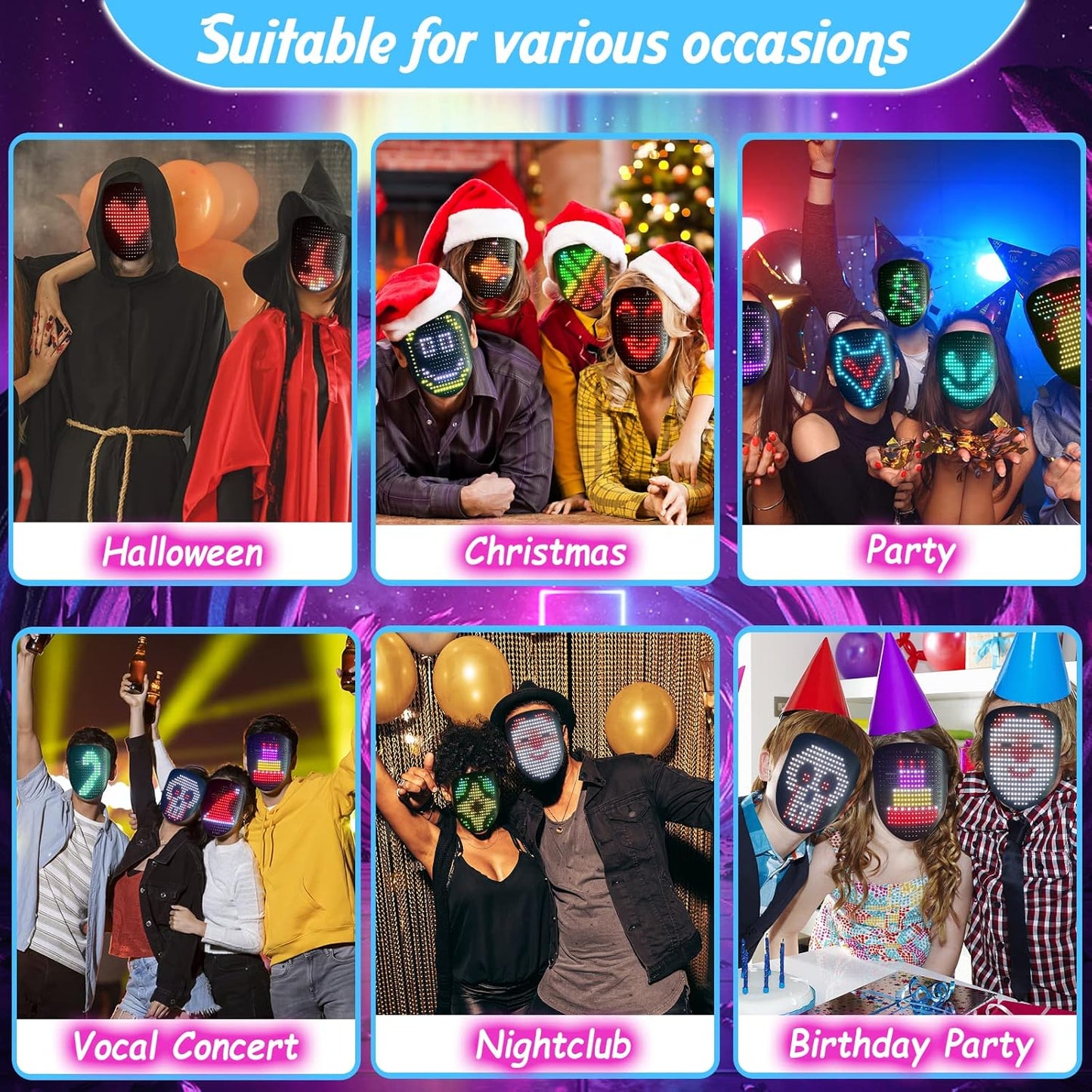 Led Mask with Gesture Sensing,Light up mask for Kids/Men/Women LED Halloween Mask for Costume Cosplay Party