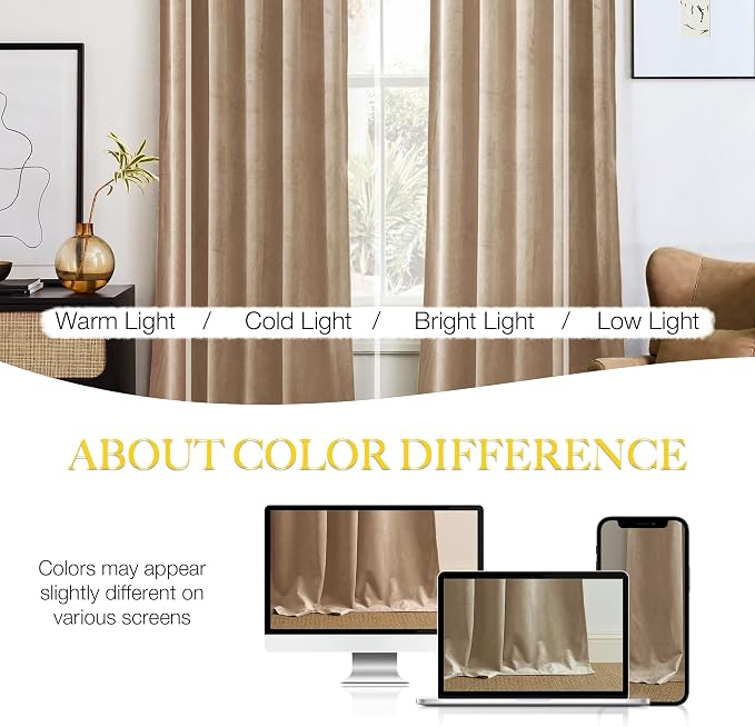 NICETOWN Beige Velvet Room Darkening Curtains, Home Decor Light Blocking - Image 3