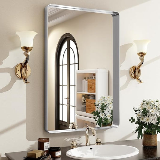 Easly Silver Bathroom Mirror for Wall, 36x24 Inch Rectangular Aluminum Alloy by EASLY
