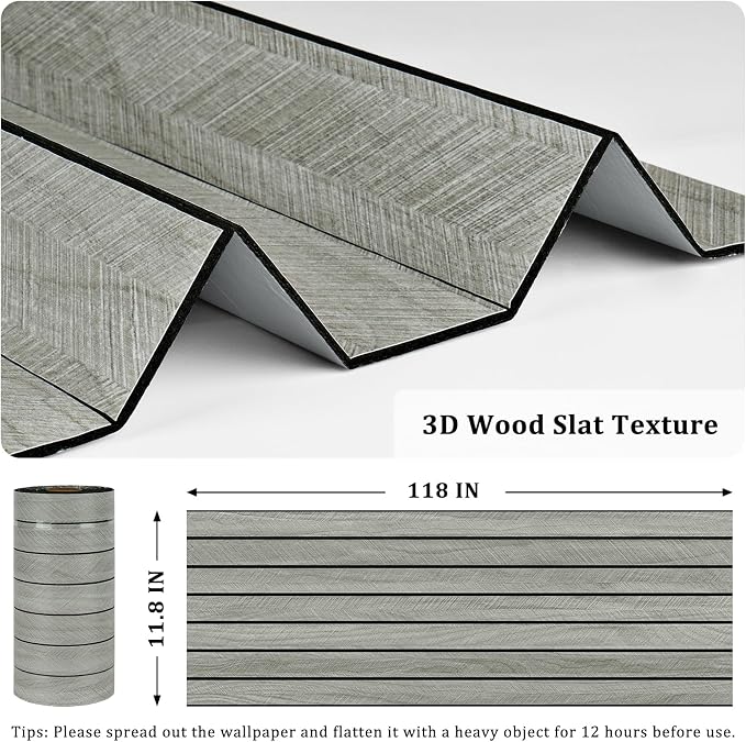 Grey Wood Wall Slat Panels Peel and Stick 3D Fluted Wood Panels - Image 6