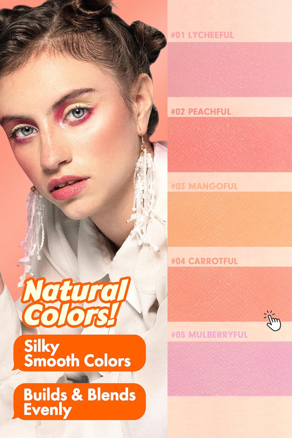 Cheerful Blusher | Real Orange Blush for Cheeks Powder Makeup | Korean Makeup Creamy Blush Powder | Fine Pigmented Blush | Powder Compact Make Up Blush 0.14 Oz. (04 Carrotful)