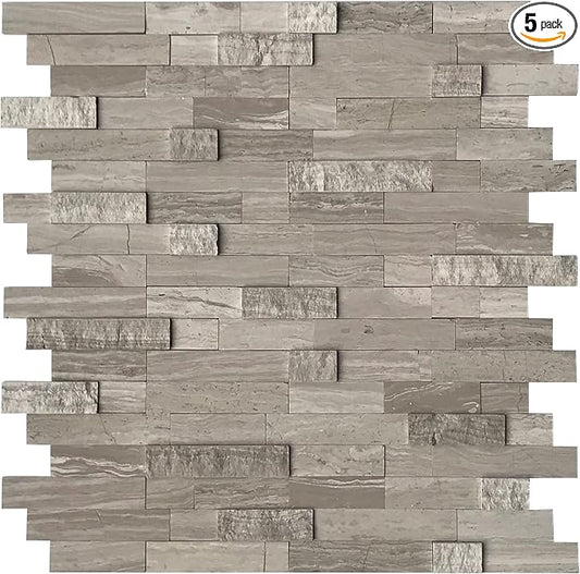 SUNWINGS 5-Sheet Peel and Stick Mosaic Natural 3D Stone Self Adhesive Marble by Sunwings