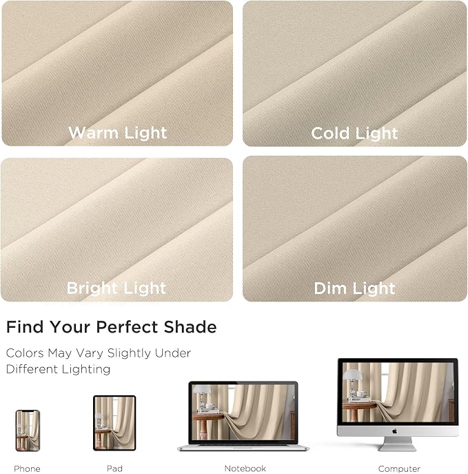 CUCRAF Light Beige Blackout Curtains 84 inch Length 2 Panels Set, Rod Pocket - Image 4