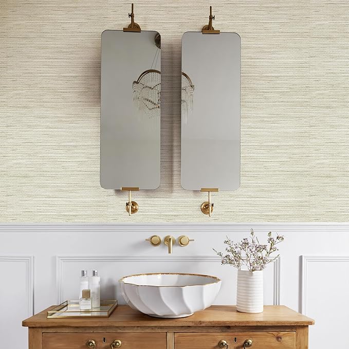 JiffDiff Grasscloth Wallpaper Peel and Stick, 17.3"x472" Cream Grassweave Stick - Image 3