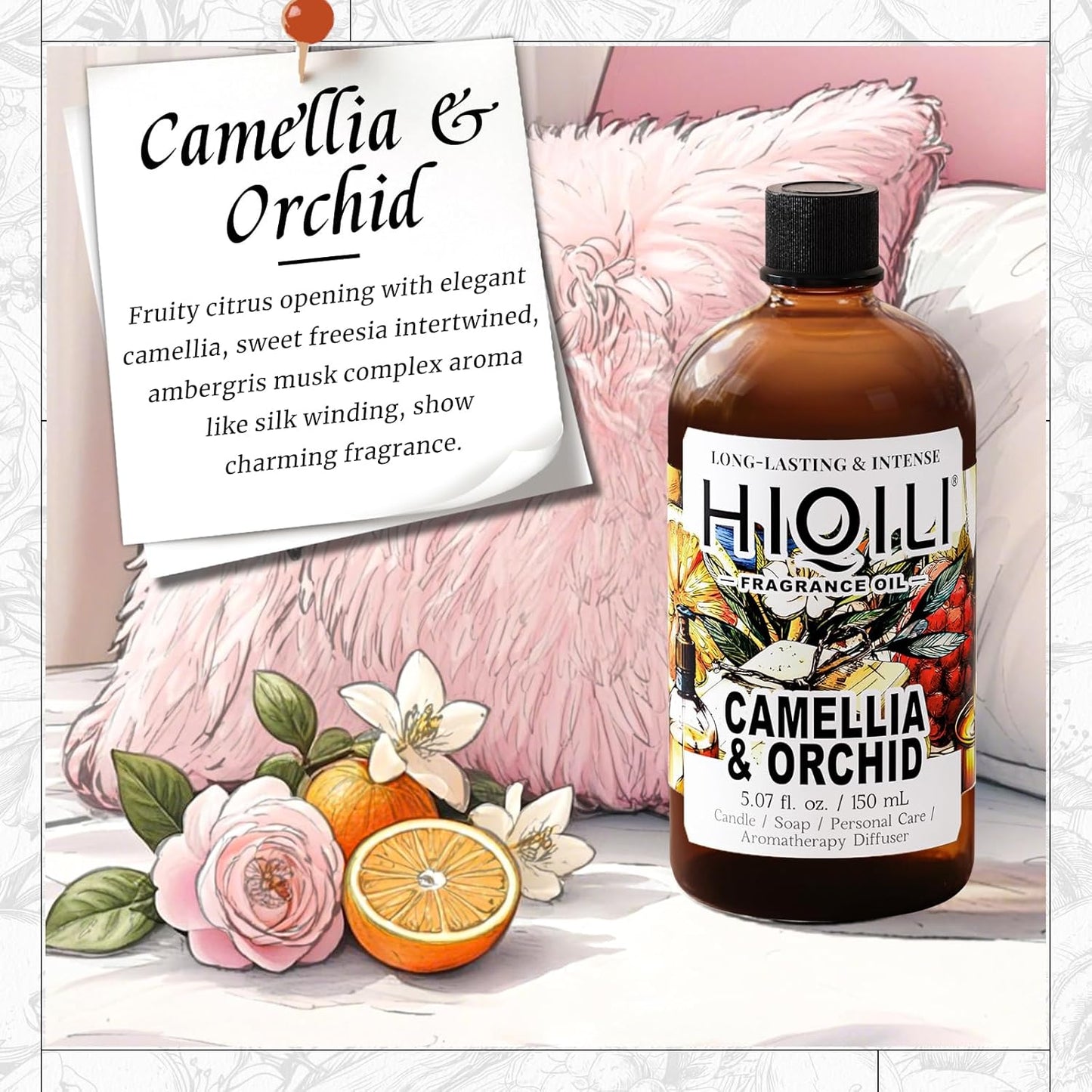 HIQILI Camellia and Orchid Fragrance Oil for Candle, Soap and Perfume Making, Add to Shampoo & Body Lotion, Floral Scents- 5.07 Fl Oz
