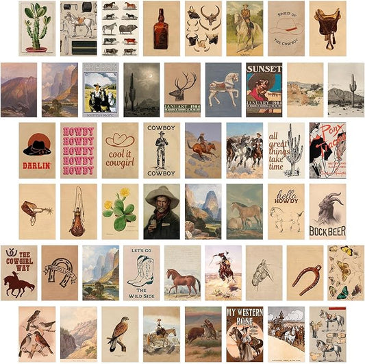 KBKBART 50 Pcs Vintage Western Cowboy Pictures Wall Decor, Farmhouse Western by KBKBART